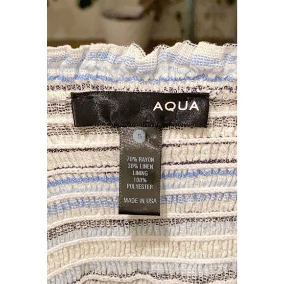 AQUA Striped Smocked Linen Midi Dress with Tie Straps Size Small - Picture 5 of 7